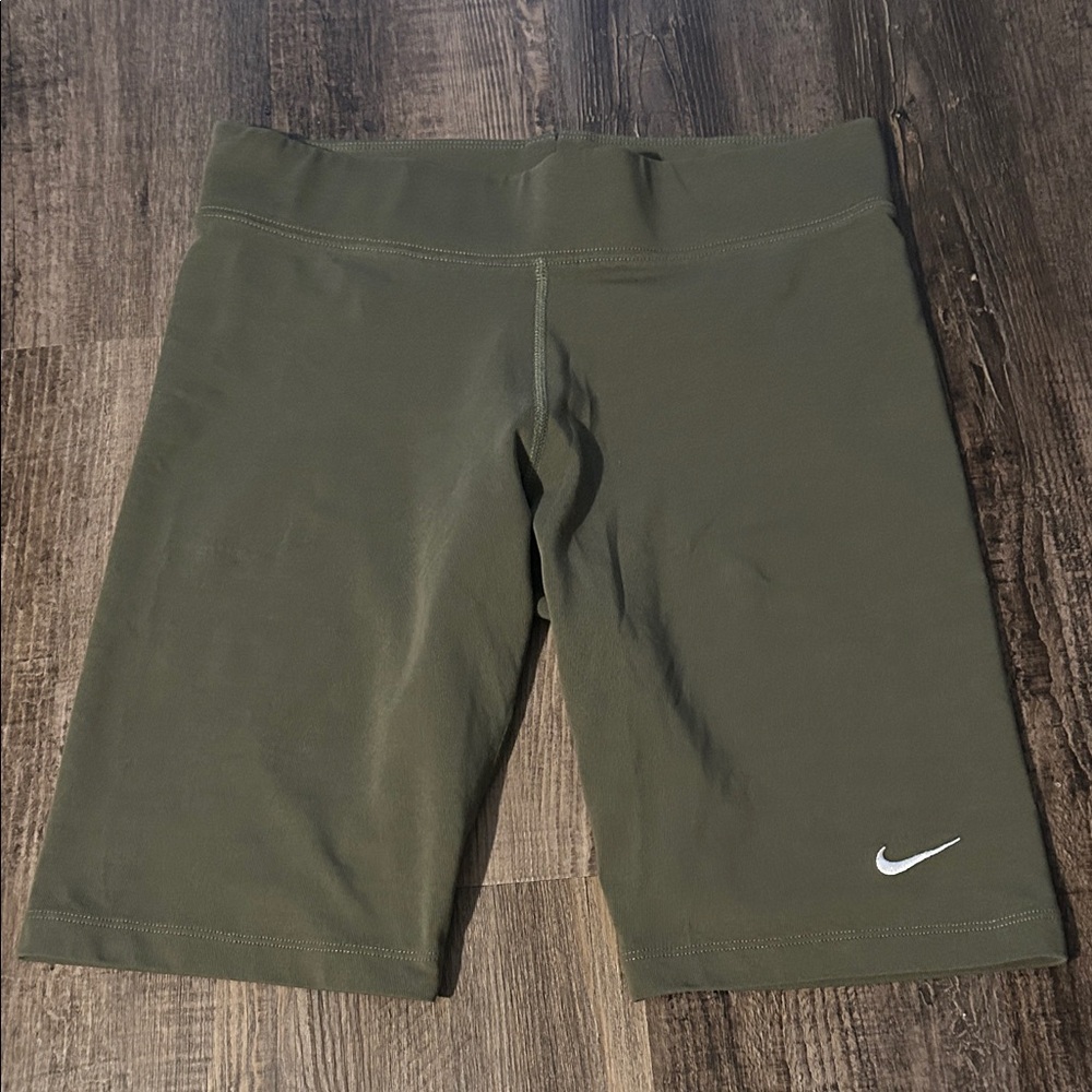 Nike Olive Green Women's Bike Shorts with White Swoosh - Picture 2 of 5